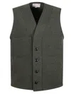Filson Forest Green Wool Vest With Button Closure And Functional Pockets In Multi