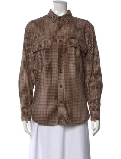 Pre-owned Filson Houndstooth Print Long Sleeve Button-up Top In Brown