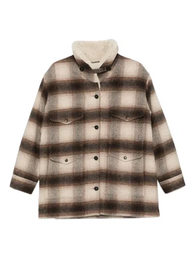 Filson Kodiak Plaid Shearling-collar Coat In Brown