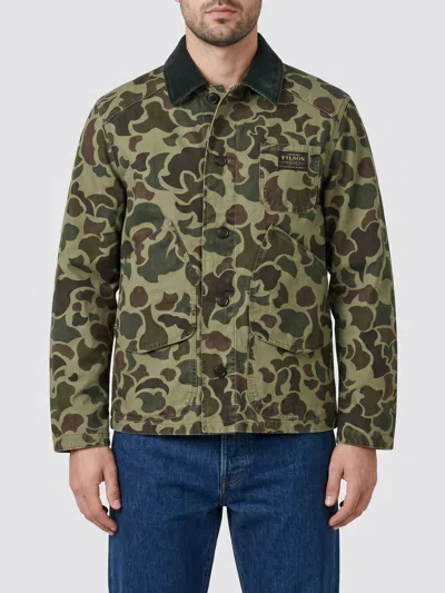 Filson Lightweight Cotton Jacket With Corduroy Collar And Logo In Green