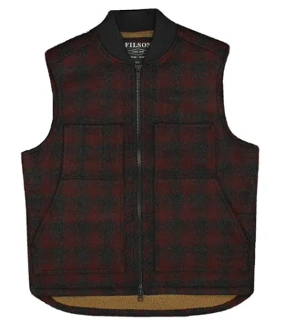 Pre-owned Filson Lined Mackinaw Wool Work Vest 21099228 Maroon Dark Coal Gray Grey Sherpa In Red