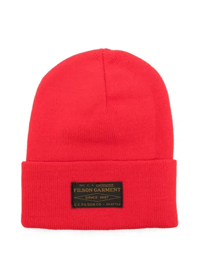 Filson Logo-patch Beanie In Red
