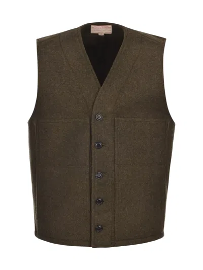 Filson Buttoned Mackinaw Wool Waistcoat In Green