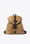 Filson Structured Tan Cotton Drawstring Backpack With Leather Accents In Brown
