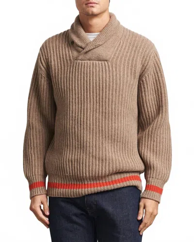 Filson Men's Bristol Shawl Neck Sweater In Oatmeal Heather / Flame Stripe In Neutral