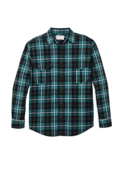 Filson Men's Lightweight Alaskan Guide Plaid Shirt In Petrol/black/white Plaid In Green