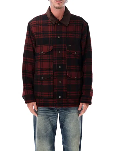 Filson Men's Plaid Wool Overshirt Jacket With Corduroy Collar In Red Check