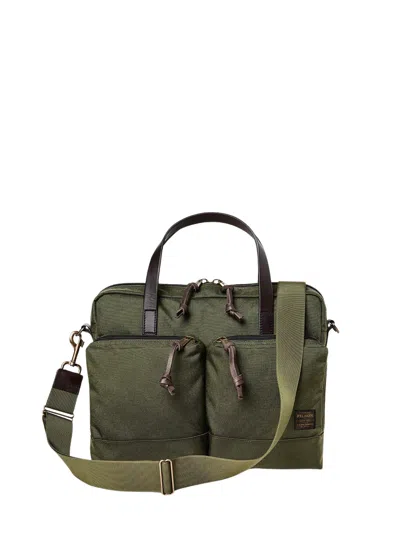 Filson Olive Green Fabric Briefcase With Leather Accents And Dual Handles