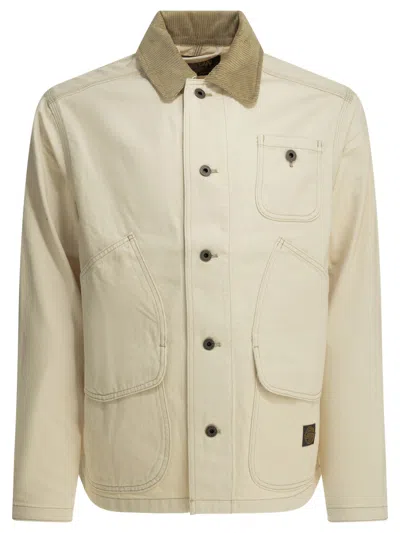 Filson Outfitter White Cotton Denim Jacket In Gold