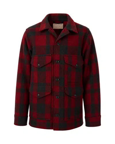 Filson Red Buffalo Check Wool Overshirt In Burgundy