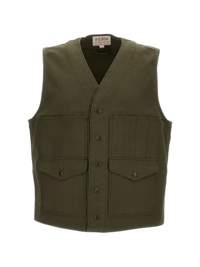 Filson Cotton Utility Vest With Patch Pockets In Green