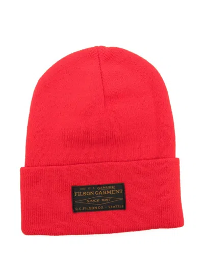 FILSON MEN RED LOGO BEANIE HAT, ONESIZE LUXURY HATS FOR MEN DARVEYS