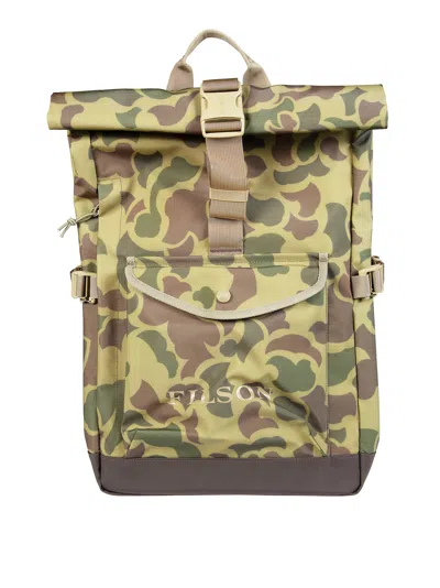 Filson Roll Top Camouflage Nylon Backpack In Green