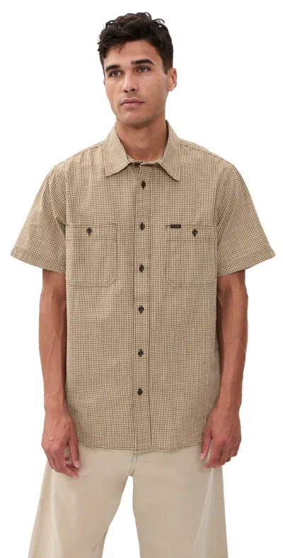 Filson Short Sleeve Chambray Shirt Coffee/natural Plaid In Brown