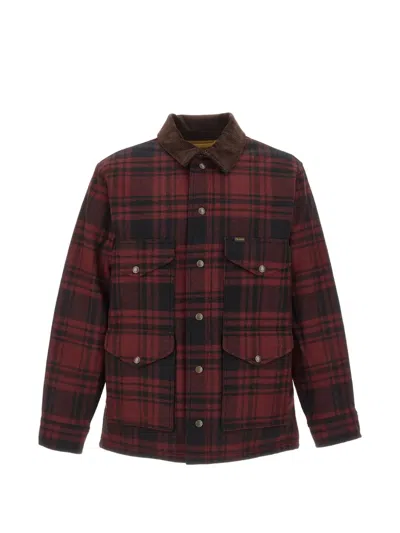 Filson Insulated Checked Jacket With Corduroy Collar And Flap Pockets In Red