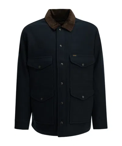 Filson Structured Black Jacket With Flap Pockets And Contrasting Collar