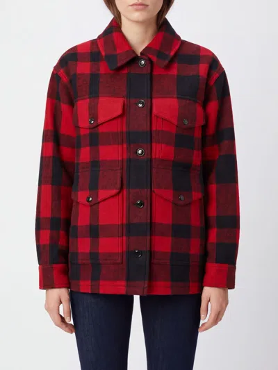 Filson Tartan Wool Shirt Jacket With Flap Pockets In Red