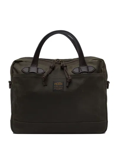 Filson Tin Cloth Briefcase With Leather Accents In Black