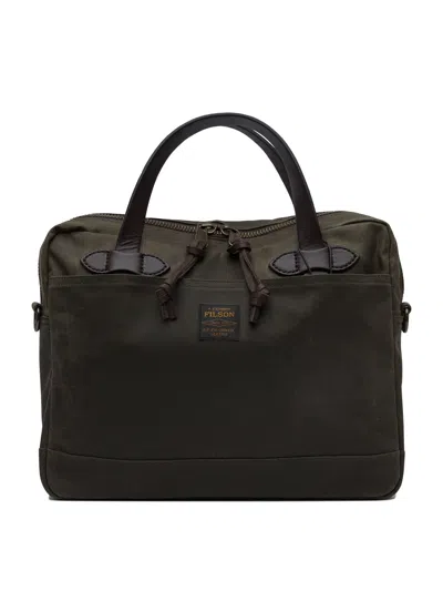 Filson Tin Cloth Compact Briefcase Crossbody Bags In Green