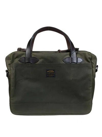 Filson Tin Cloth Compact Briefcase Oil Finish Mini Bag In Verde