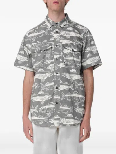 Filson Twin Lakes Fish-print Short-sleeve Shirt In Gray