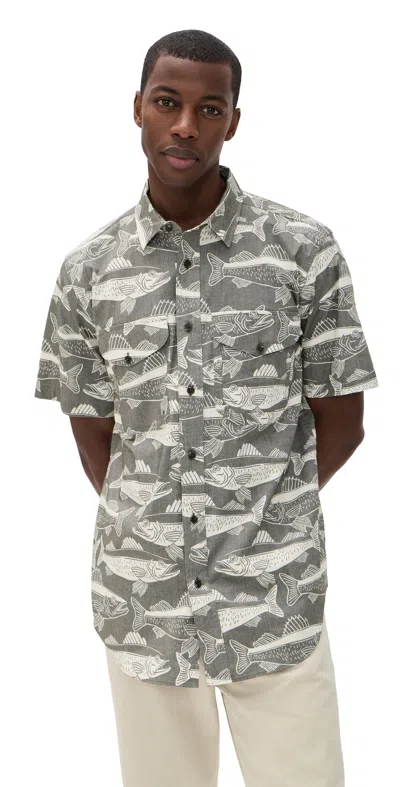 Filson Twin Lakes Short Sleeve Sport Shirt Beluga/bold Fish Print In Gray