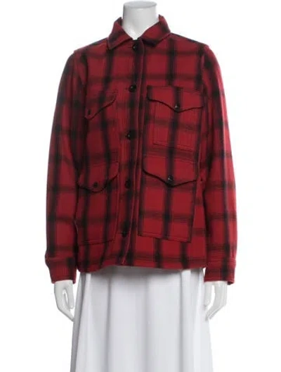 Pre-owned Filson Virgin Wool Plaid Print Coat In Red
