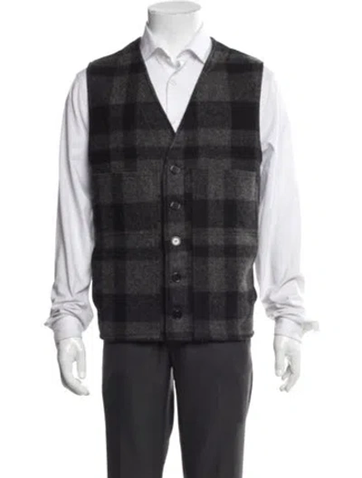 Pre-owned Filson Virgin Wool Plaid Print Vest In Gray