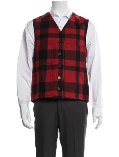 Pre-owned Filson Virgin Wool Plaid Print Vest In Red