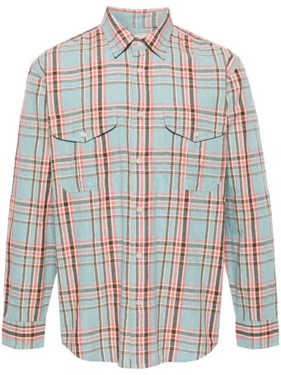 Filson Washed Feather Cloth Shirt In 424 Light Blue / Red / Natural Pla