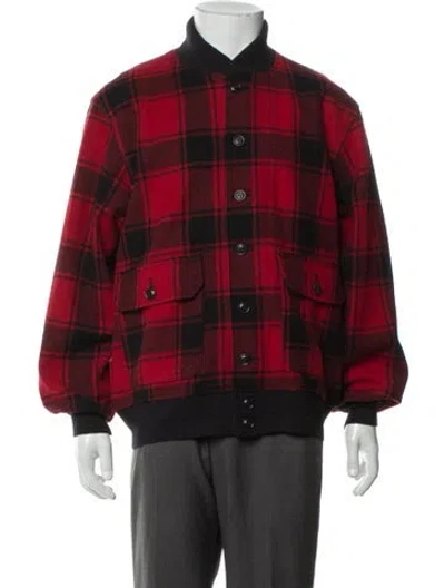 Pre-owned Filson Wool Plaid Print Bomber Jacket In Red