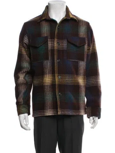 Pre-owned Filson Wool Plaid Print Moto Jacket In Brown