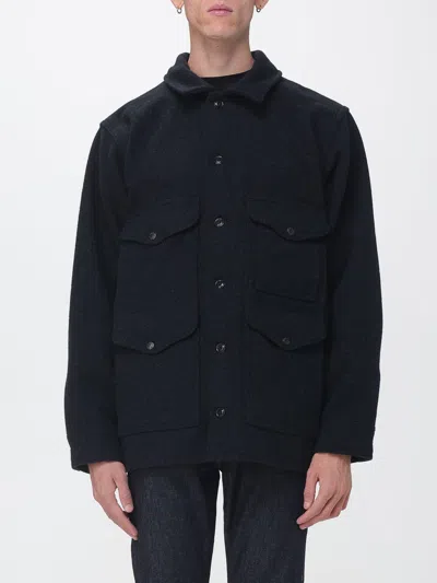 Filson Wool Utility Shirt Jacket With Flap Pockets And Rever Collar In Blue
