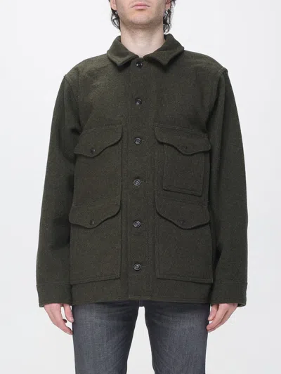 Filson Wool Utility Shirt Jacket With Flap Pockets And Rever Collar In Green