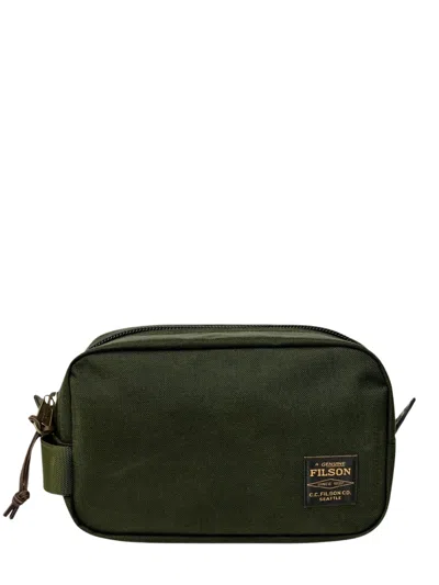 Filson Zip-around Clutch Bag With Logo Patch In Green