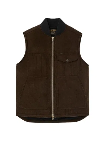 Filson Zip-up Wool Gilet In Brown
