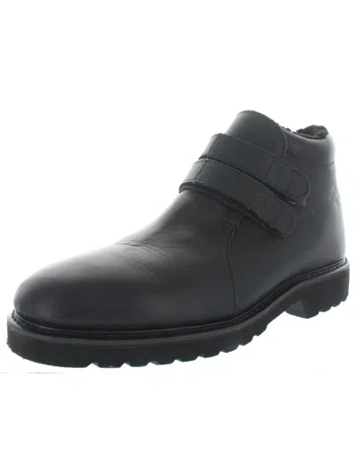 Fin & Feather Twin Strap Mens Leather Cold Weather Ankle Boots In Black