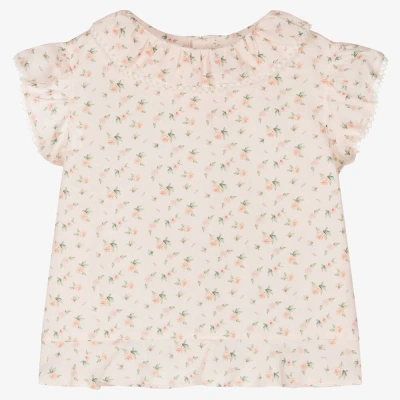 Fina Ejerique Babies' Girls Pink Cotton Floral Blouse