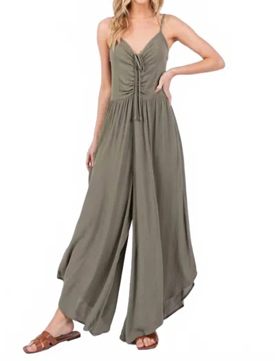 Final Touch Charolette Ruched Detail Jumpsuit In Olive In Green