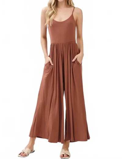 Final Touch Cropped Wide Leg Jumpsuit In Nutshell In Brown