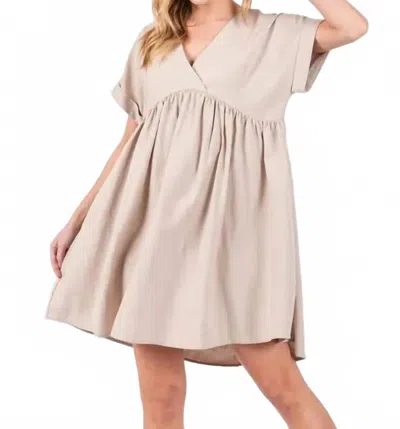 Final Touch Everly V Neck Babydoll Dress In Beige In Neutral