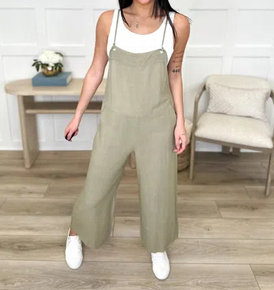 Final Touch Lightweight Wide Leg Cropped Jumpsuit In Olive In Green