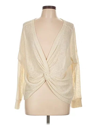 Pre-owned Final Touch Long Sleeve Top Ivory Plunge Neckline Tops In White