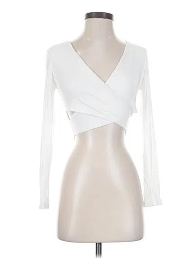 Pre-owned Final Touch Long Sleeve Top White Plunge Neckline Tops