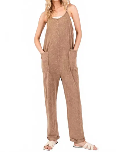Final Touch Relaxed Mineral Wash Jumpsuit In Taupe In Gray