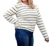 Final Touch Rosemary Striped Sweater In White/green Stripe In White