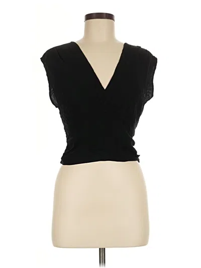 Pre-owned Final Touch Short Sleeve Top Black Plunge Neckline Tops