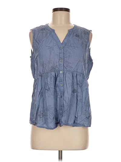 Pre-owned Final Touch Sleeveless Button Down Shirt In Blue