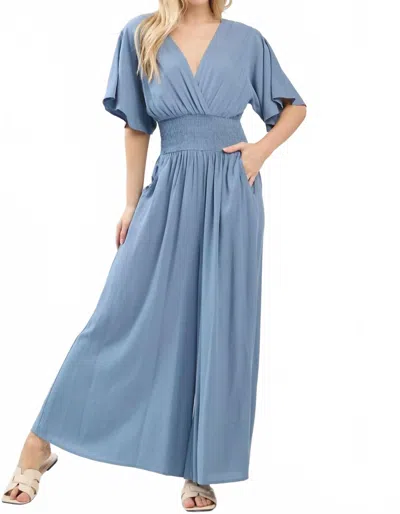 Final Touch The Summer Muse Gauze Smocked Waist Jumpsuit In Blue