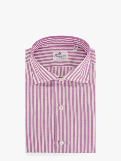 Finamore 1925 170 A Due Striped Linen And Cotton Shirt In Pink